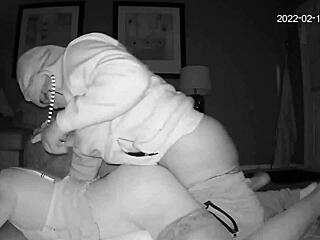 Big black cock bends over blonde tranny for creampie doggystyle