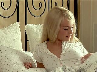 Faustina wakes early morning in bedroom fingering tight pussy in lingerie