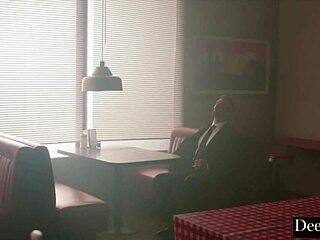 deeper!!! submissive chanel camryn worships dom cock restaurant blowjob