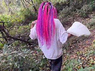 Skinny teen spanked rough in forest pussy fucked deep cum mouth squirt