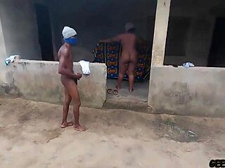 Village kitchen romp with curvy ebony and long cocks