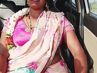 indian housewife cheats hard in car with telugu dirty talk