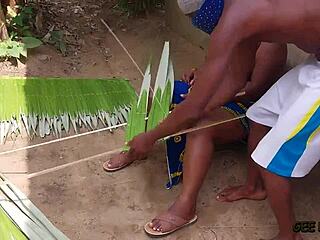 Village kitchen romp with curvy ebony and long cocks