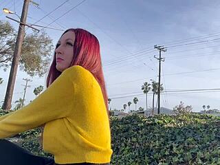 artemisia love's sexy outdoor public smoke with long hair vibes