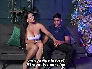 muscular boyfriend arrives for busty colombian sister-in-law's huge christmas ass surprise