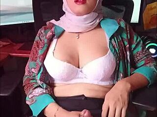 early morning hijab shemale strokes her cock solo