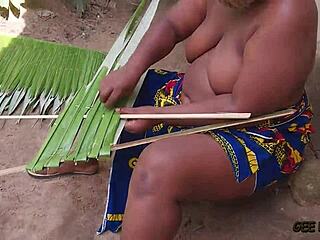 Village kitchen romp with curvy ebony and long cocks