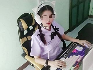 thai schoolgirl fucked hard by senior on pc moans loud 4k