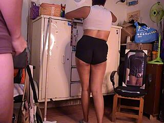 Cleaning maid trades big ebony ass cumshot for coins in voyeur homemade tease