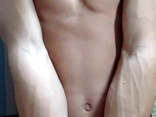 flexible skinny boy shows off body after studying?