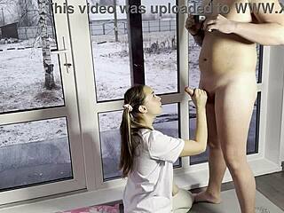 step-sis petite teen deepthroats before christmas in see-through taboo blowjob