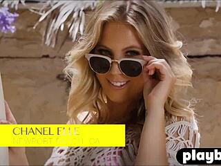 stunning natural blonde chanel elle strips naked outdoors playboy style