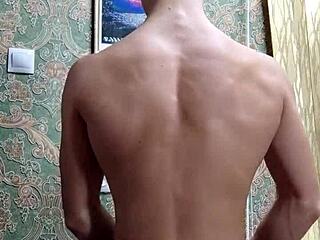 flexible skinny boy shows off body after studying?