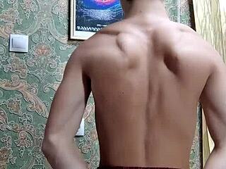flexible skinny boy shows off body after studying?