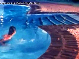 hot couple teases poolside fun