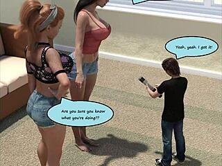 Giantess growth comic: tall babe's huge tits crush mini guy