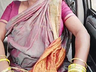 dirty talking maid's big boobs bounce in car