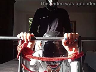 laura the sexy milf bound in heels stockings takes rough cum on tits pounding