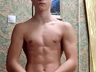 flexible skinny boy shows off body after studying?