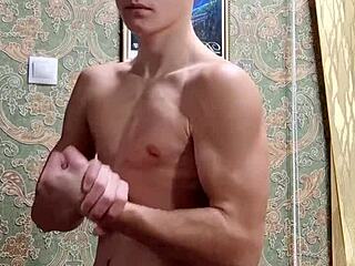 flexible skinny boy shows off body after studying?