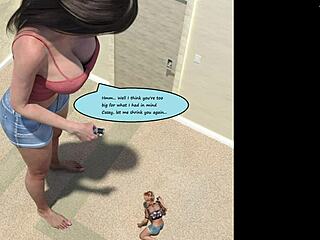 Giantess growth comic: tall babe's huge tits crush mini guy