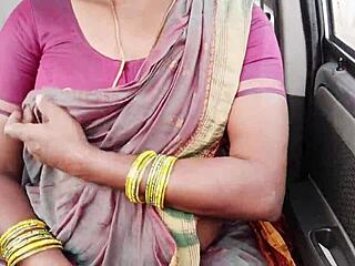 dirty talking maid's big boobs bounce in car