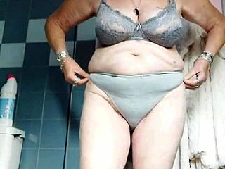 granny fucks hairy pussy with thick cucumber