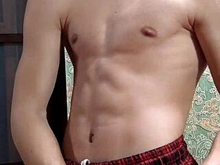 flexible skinny boy shows off body after studying?