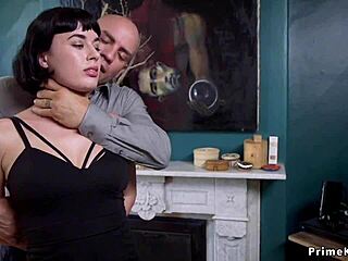 Bound step-sisters submit to bald guy's kinky domination whipping