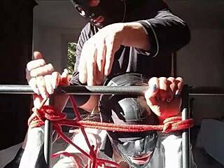 laura the sexy milf bound in heels stockings takes rough cum on tits pounding