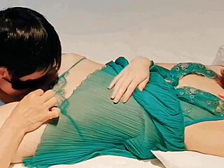 Slender Wife In Green Lingerie Climaxes Missionary Cunnilingus