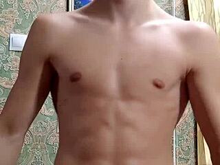 flexible skinny boy shows off body after studying?