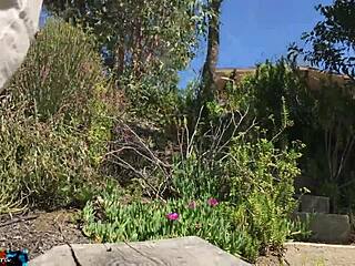 teen stepdaughter gets gardener's cum facial backyard 😈💦 erin electra