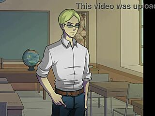 Blonde Coed Nerd Licks and Fucks Teacher in Classroom Cumshot