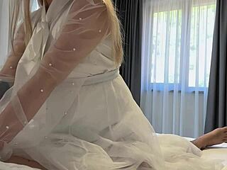 Pregnant blonde rides lover's big cock bent over doggystyle