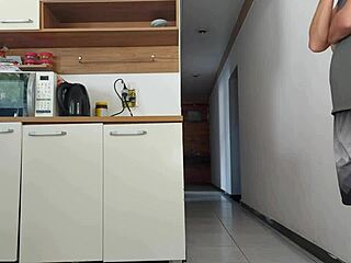 risky kitchen fuck with hubby's friend bareback!