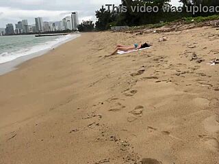 hottie flashes tits on beach and takes my public cumshot