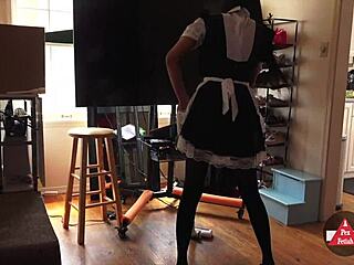 french maid's sexy skirt upskirt stockings make vacuuming so teasingly erotic 😘🧹