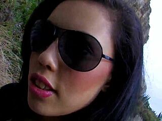 Saucy Brunette Takes Bent-Over Double Penetration from Two Cocks Outdoors