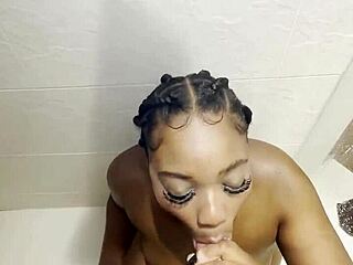 Black babe's steamy shower fuck hides huge cock surprise