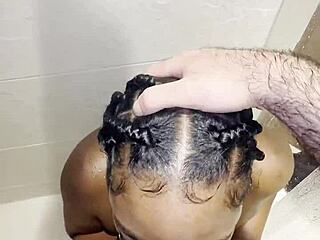 Black babe's steamy shower fuck hides huge cock surprise