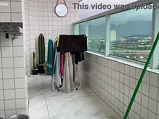 Latina maid's perfect ass provokes in tight shorts voyeur