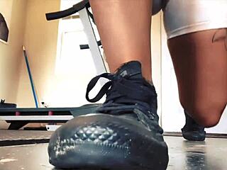 spying on giantess tall babe's intense workout fetish