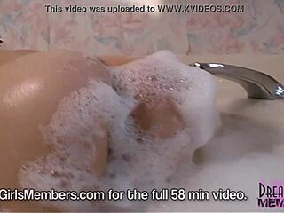 dreamy blonde spreads shaved pussy wide in tub interview
