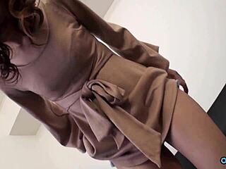 Damn, this skinny Asian bitch fingers her puffy clit to orgasm on the sofa!