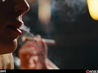 pov horny blonde smoker sharon white spits on thick cock while smoking