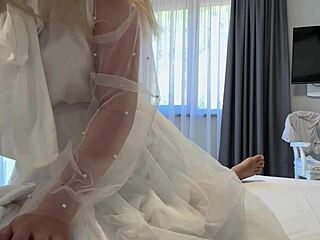 Pregnant blonde rides lover's big cock bent over doggystyle