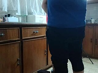 Petite Mother-in-Law Slave Cums Hard in Kitchen for Him