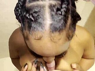 Black babe's steamy shower fuck hides huge cock surprise