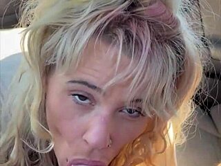 Blonde street hooker bends over car for bareback creampie fuck